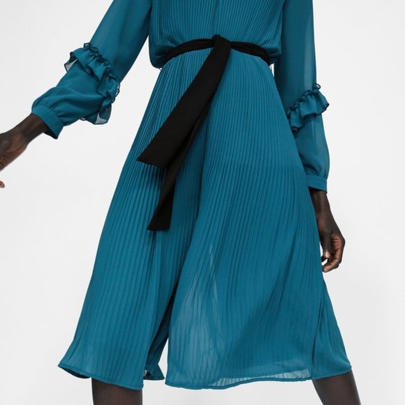 ZARA PLEATED JUMPSUIT DRESS BLUE NEW BRAND WITH TAGS SMALL - Picture 7 of 10